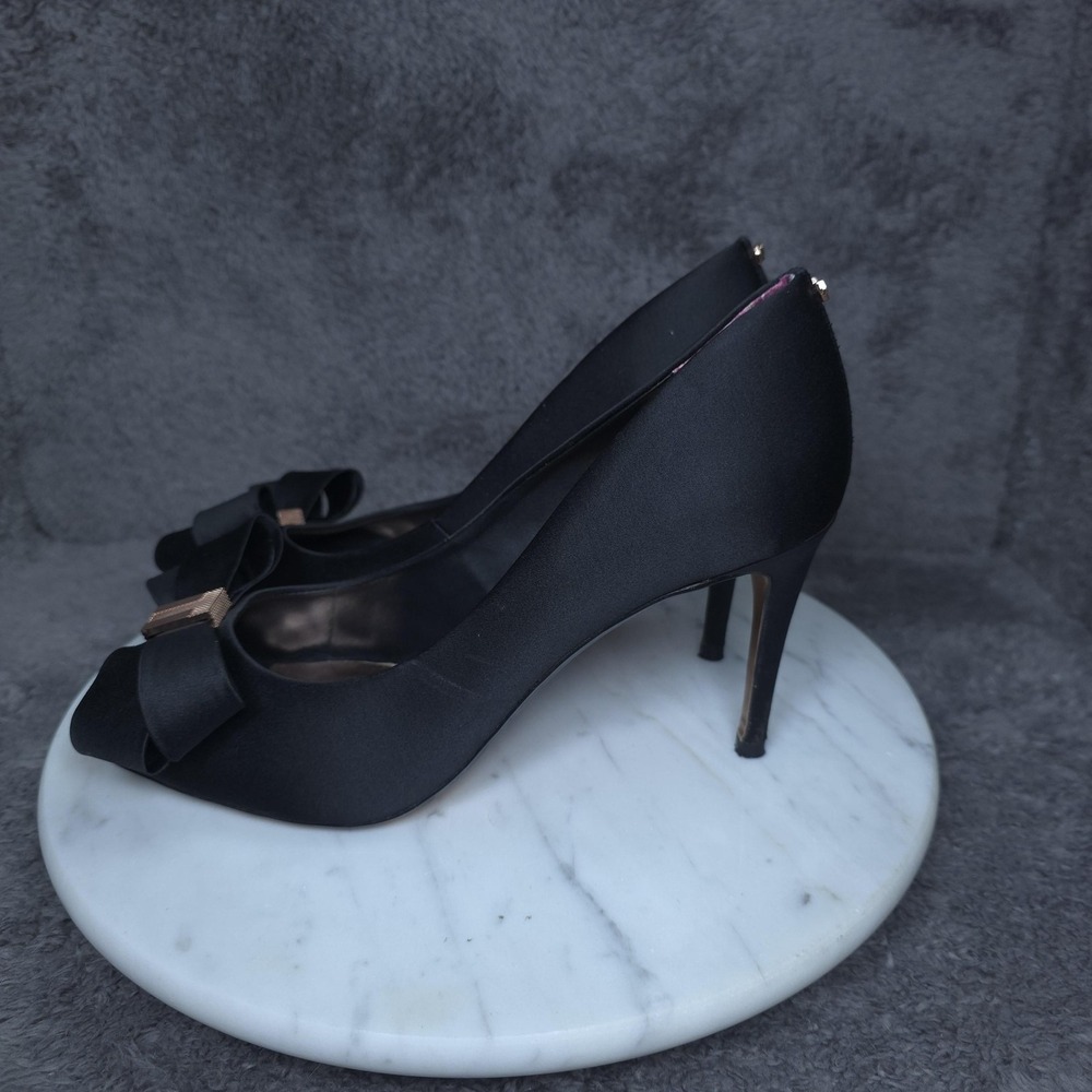 Ted Baker Shoes Womens Size 8 Black Peep Toe Bow High Heel Dress Pumps - Picture 3 of 10